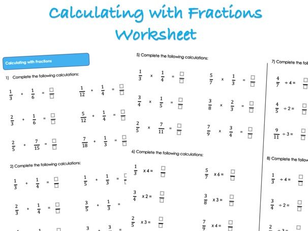 Calculating with Fractions Worksheet