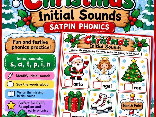 Christmas Initial Sounds | SATPIN Phonics Worksheet