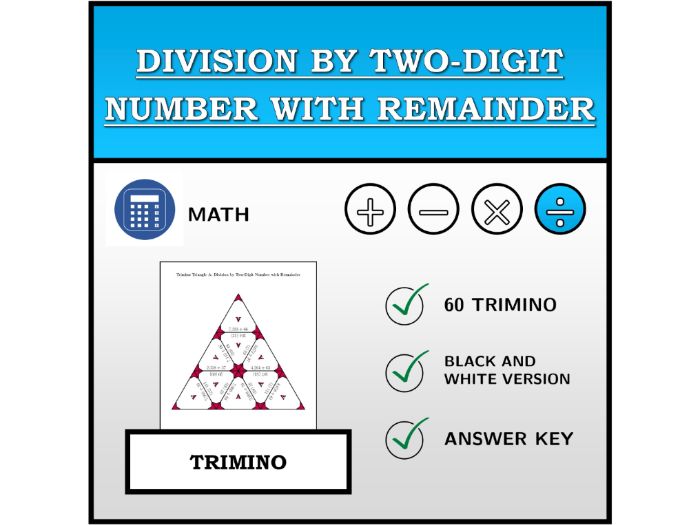 Trimino | Division by Two-Digit Number with Remainder | Math Activity