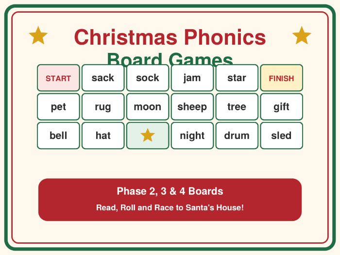 Christmas Phonics Board Games Phase 2 3 4