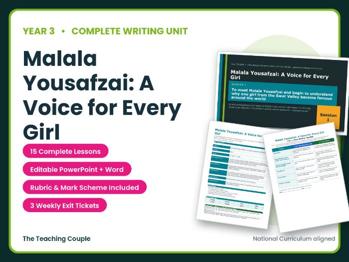 Malala Yousafzai Biography | Year 3 English Unit | 15 Complete Lessons + Resources + Mark Scheme