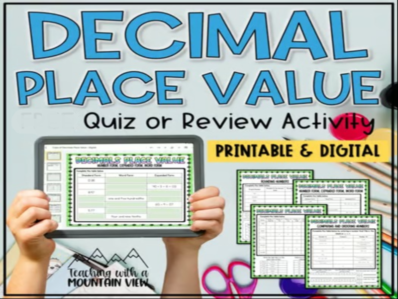 Decimal Place Value Review Activity | Quiz or Practice Printable