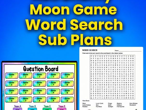 Moon Vocabulary Games: Word Search & PPT Self Grading Game Grade 8 Sub Plan