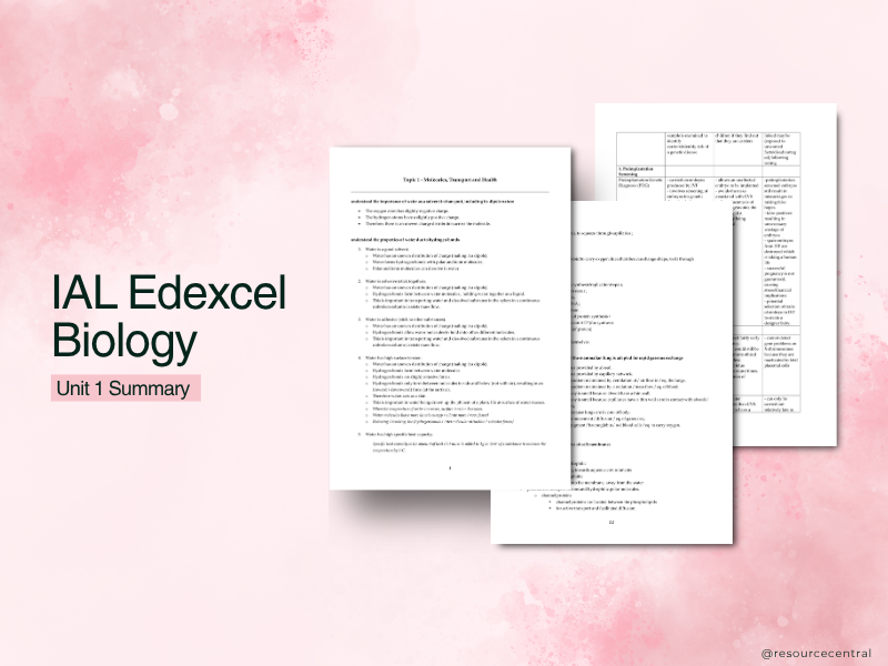 Edexcel A-Level Biology Unit 1 Complete Revision Notes