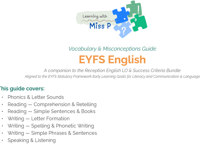 Whole School English Vocab and Misconceptions Guide