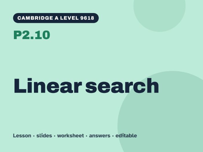 Cambridge A Level Computer Science 9618 – P2.10 Linear search – Lesson & Worksheet