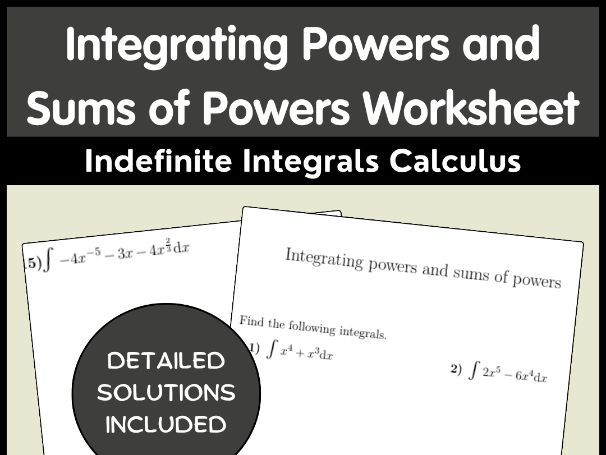 Integrating Powers and Sums of Powers Worksheet | Indefinite Integrals Calculus