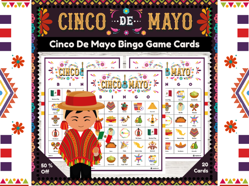 Cinco De Mayo Bingo Game Cards : Vocabulary Building Game Young Learners