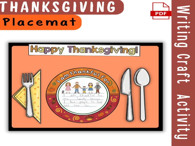 Thanksgiving Placemat Craft | Thankful Writing & Table Setting Project Activity