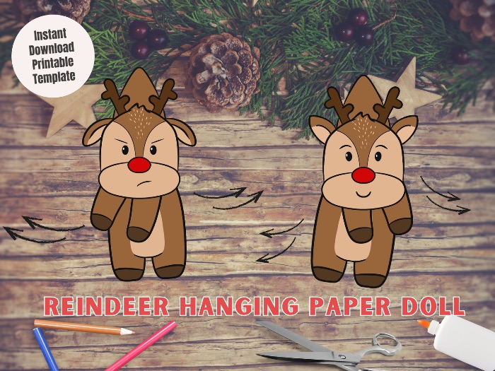 Reindeer Hanging Paper Doll - Christmas Paper craft