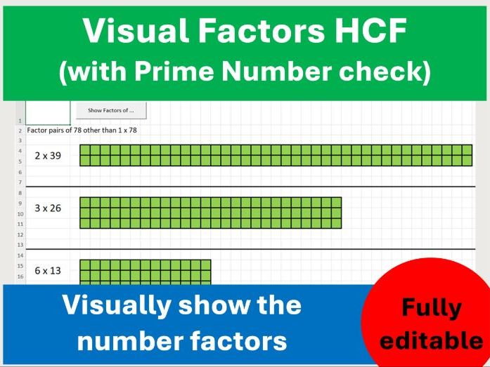 Visual Factors HCF (with Prime number check)