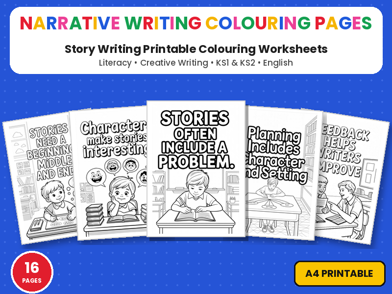 Narrative Writing Colouring Pages | Story Writing Printable Colouring Page Worksheets | KS1 KS2