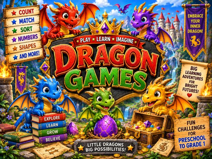 Dragon Math Games & Centers | Numbers 1–20, Counting, Shapes & Number Sense | Preschool–1st Grade