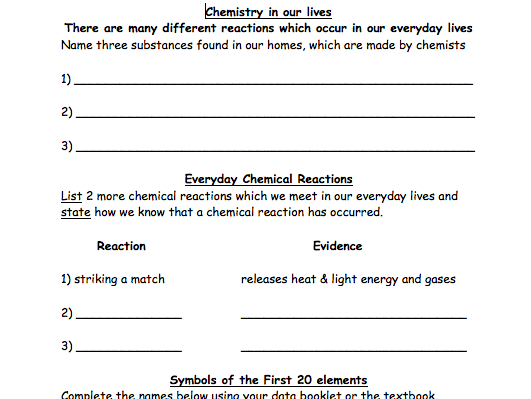 Intro to chemistry class exercise