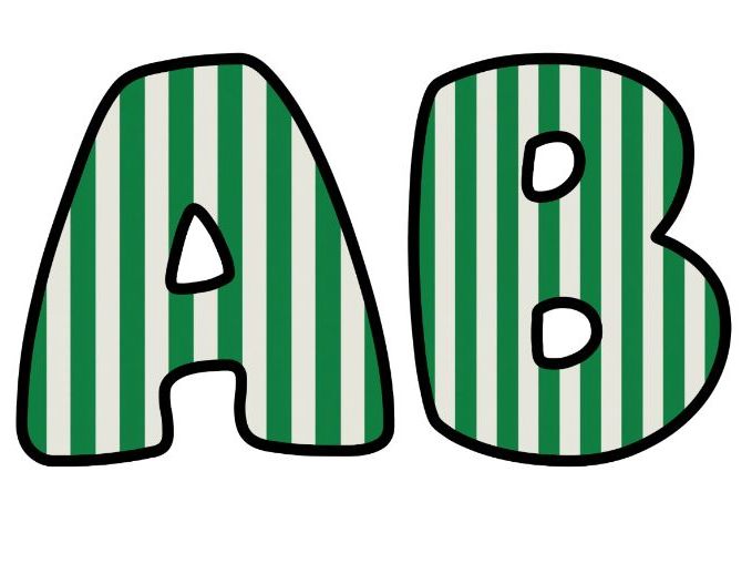 Green Stripes On White Alphabet Lettering Set | Classroom Display | Upper & Lowercase, 0-9