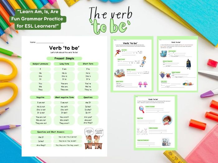 Verb “To Be” -  Practice Worksheet (Progressive ESL Exercise)