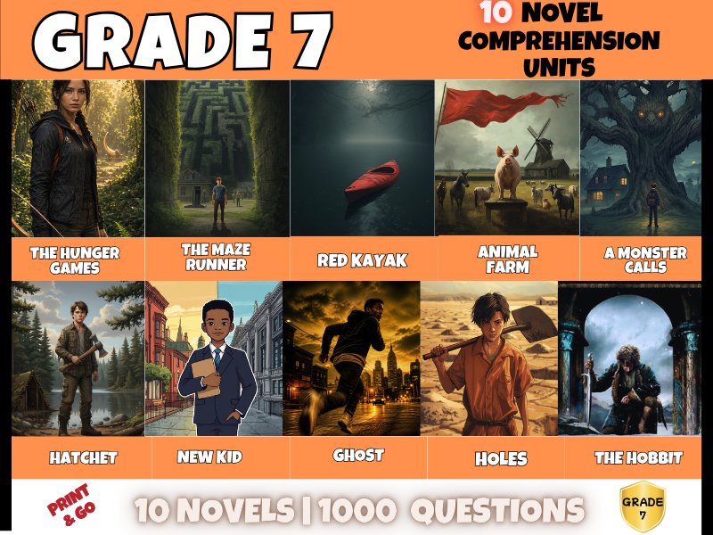 Year 7 Novel Reading Comprehension Bundle | 10 Novels | 1000 Questions + Answers | KS3 English