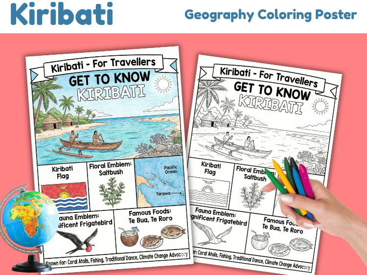 Kiribati Geography Coloring Poster | Country Facts Worksheet