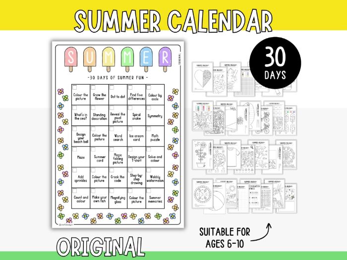 Summer Holiday Activity Calendar for Kids - 30 Days (Original)