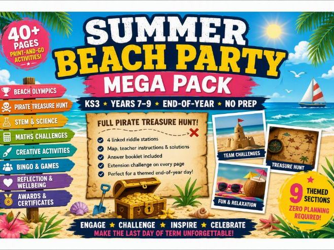 End of Year Summer Beach Pack Years 7-9
