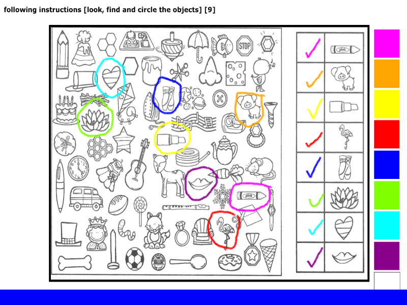 following instructions [look, find and circle the objects] [9]