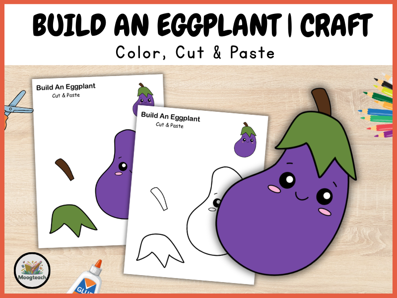Eggplant Craft Printable | Vegetable Cut and Paste Activity | Preschool Nutrition Worksheet PDF