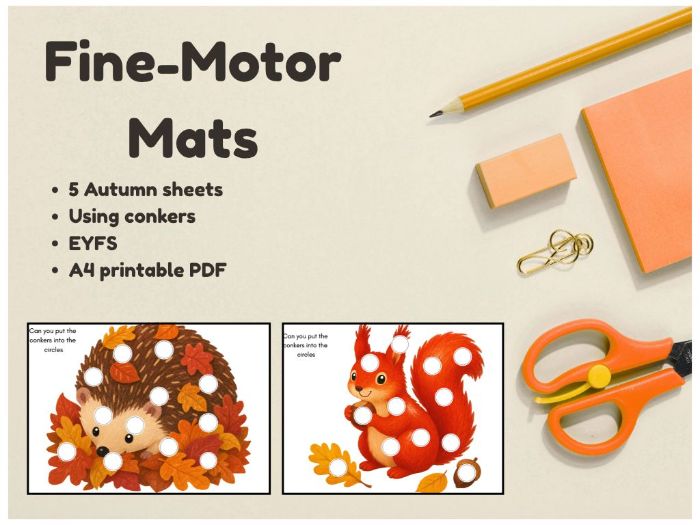 5 autumn-themed conker fine motor mats