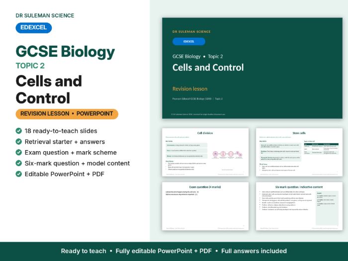 Edexcel GCSE Biology Topic 2 Cells & Control Revision Lesson PPT