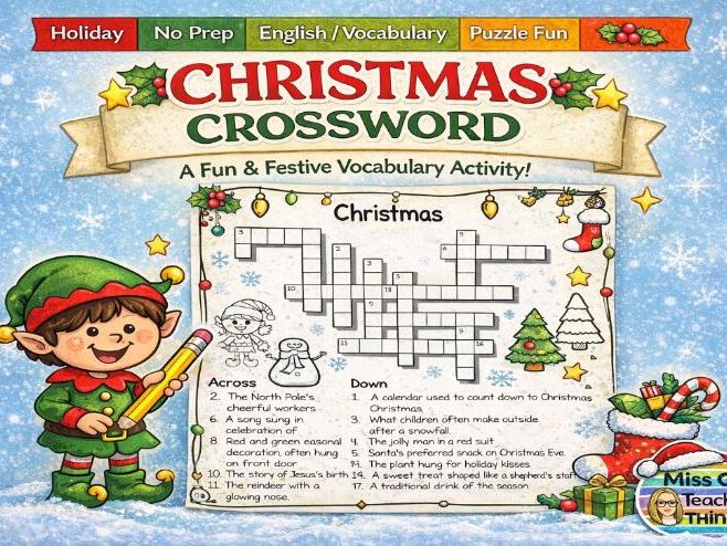 Christmas Crossword Puzzles for Vocabulary + Colouring Activity