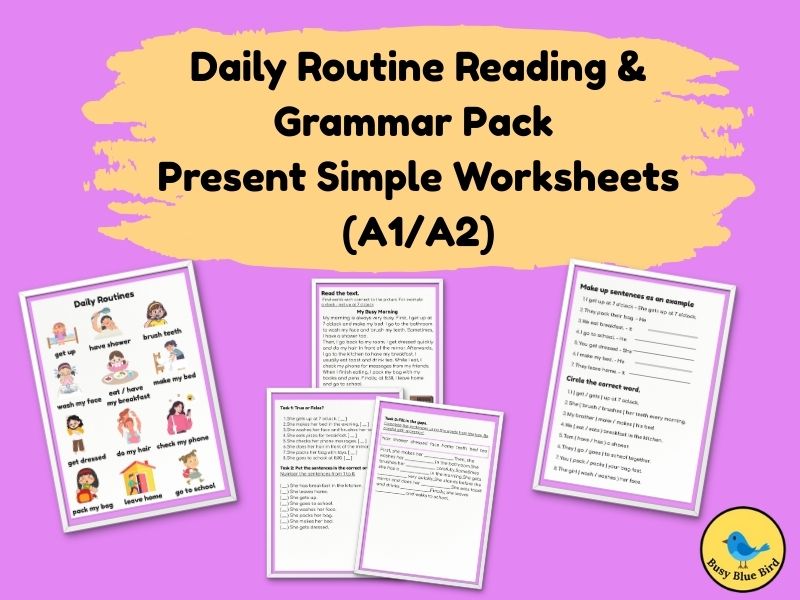Daily Routine Reading & Grammar Pack (A1/A2)