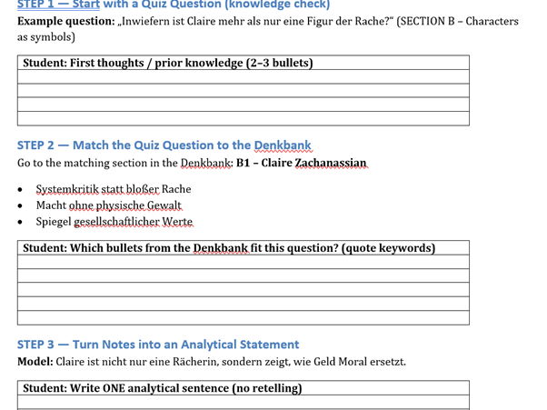 Der Besuch der alten Dame – Gesamtquiz & Analytische Denkbank