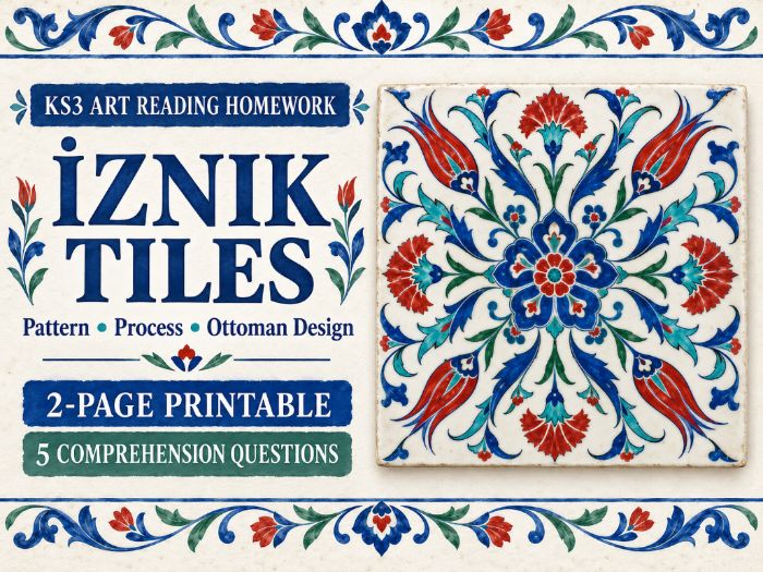 Iznik Tiles KS3 Art Reading Comprehension Homework Worksheet