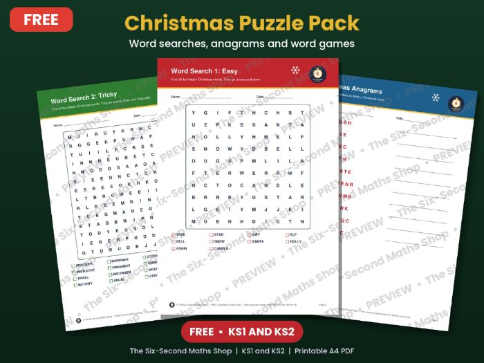 FREE Christmas Word Search and Puzzle Pack KS1 KS2