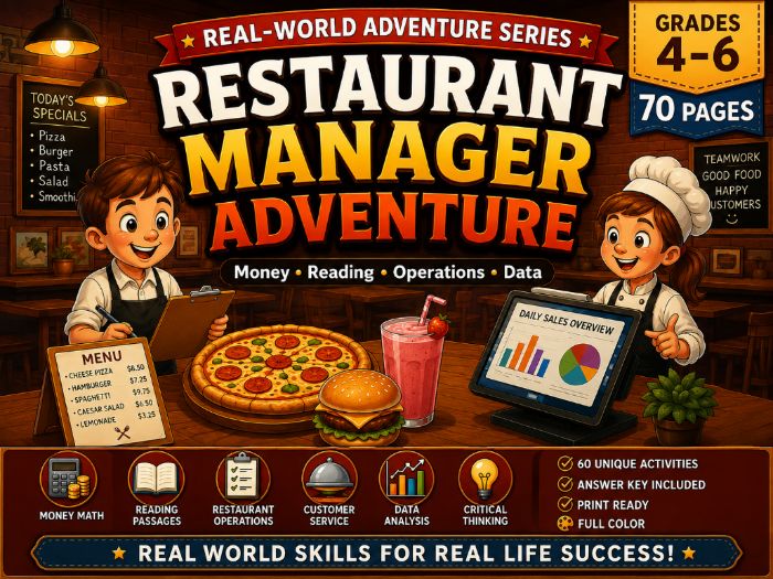 Restaurant Manager Math Activities Grades 4-6