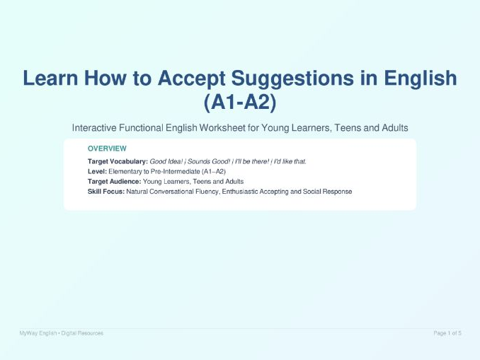 How to Accept Suggestions in English (A1-A2)