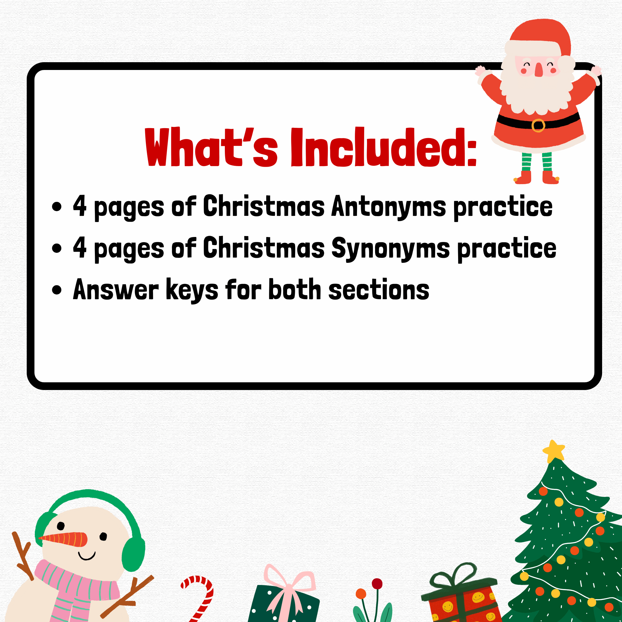 3 christmas synonyms & antonyms worksheets | 2nd–3rd grammar