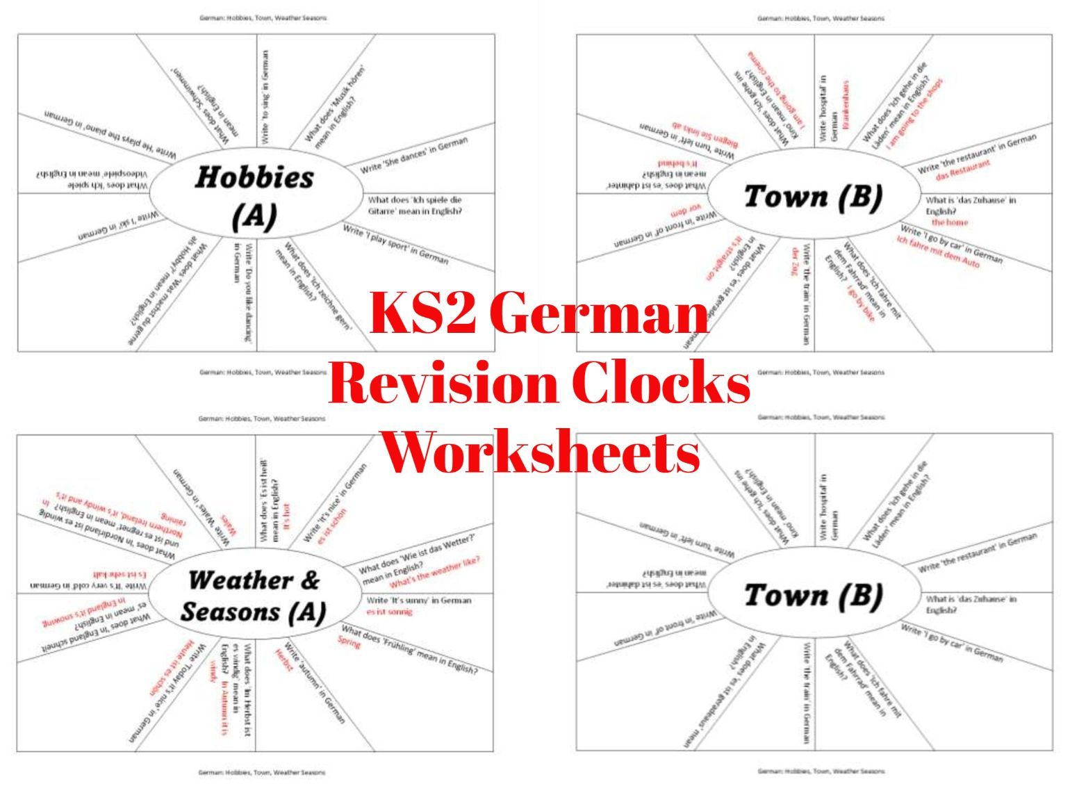 KS2 German Revision Clocks Worksheets Teaching Resources