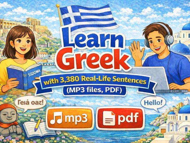 Learn Greek with 3,380 Real-Life Sentences(MP3 files, PDF)