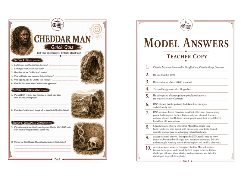 Cheddar Man Quick Quiz: Knowledge Check & Retrieval Activity (KS3 History)