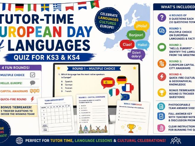 Tutor-Time European Day of Languages Quiz for KS3 & KS4