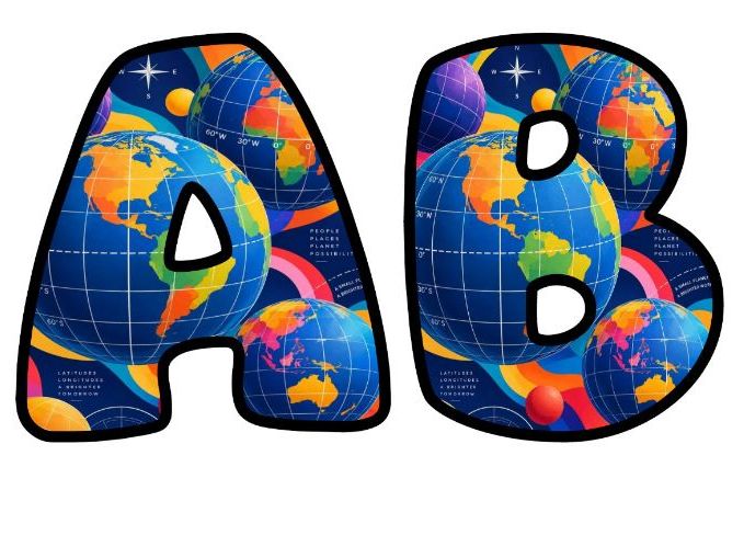 World Globes Bright Bubble Letters | Around the World Bulletin Board Letters