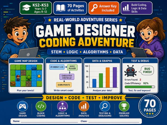 Game Designer Coding Adventure | KS2–KS3 Computing, Algorithms & Data | 70 Pages