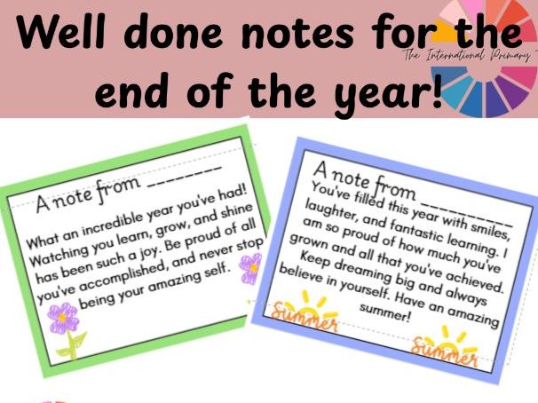 End of Year Well Done Notes | Teacher Notes to Students | Student Gift Tags | End of School