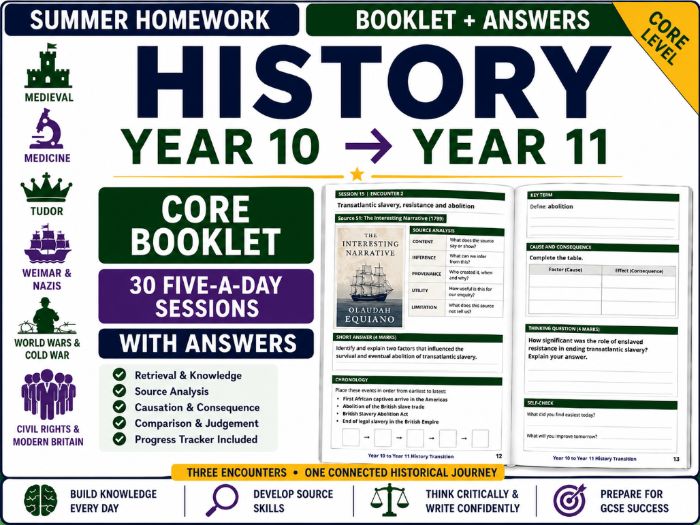 Year 10 to Year 11 History Summer Homework Booklet | Core | With Answers