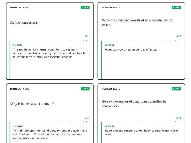 AQA GCSE Biology Unit 5 Homeostasis and Response Flashcards - Revision Resource