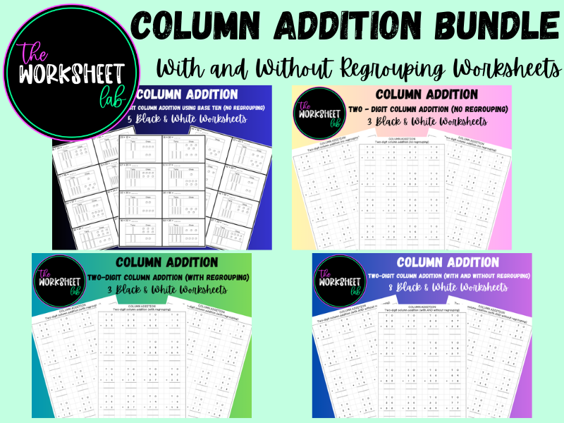 COLUMN ADDITION BUNDLE: With and Without Regrouping Worksheets