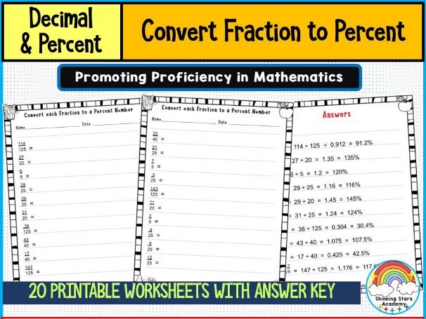 Convert Fraction to Percent Worksheets | Math Conversion Practice