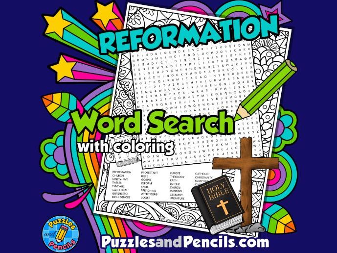 Reformation Word Search Puzzle Activity with Colouring | Eras in World History