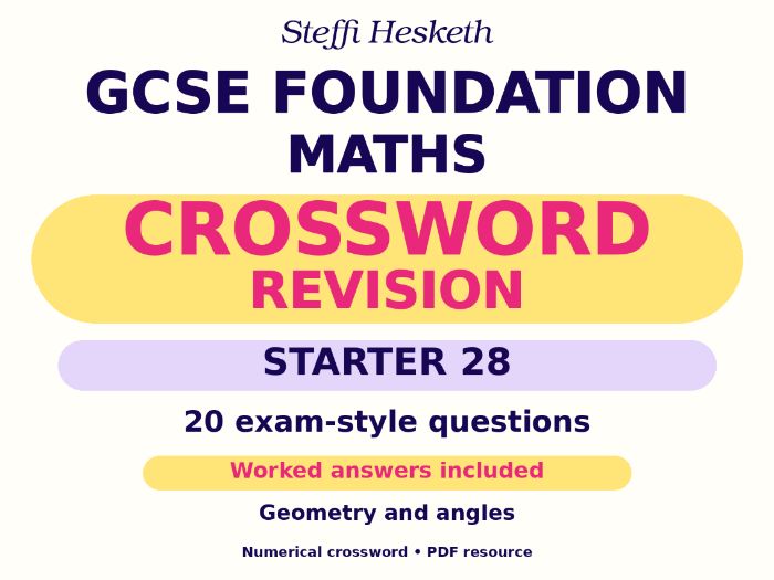 GCSE Foundation Maths Crossword Revision Starter 28