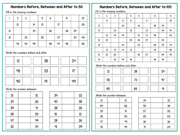 Numbers Before After And Between Differentiated Worksheet Teaching 